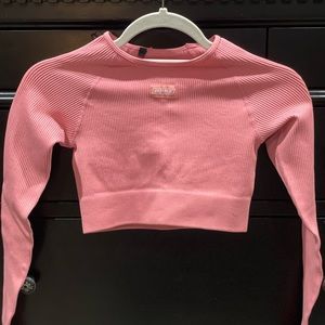 Bo + Tee Strong Ribbed Long Sleeve Crop, Coral (XS)